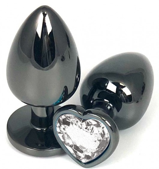 Черная металлическая анальная пробка с прозрачным стразом-сердечком - 6,5 см. - Vandersex - купить с доставкой в Москве