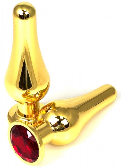 Золотистая удлиненная анальная пробка с красным кристаллом - 8 см. - Vandersex - купить с доставкой в Москве