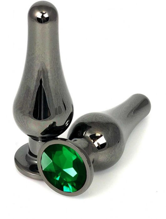 Черная удлиненная анальная пробка с зеленым кристаллом - 8 см. - Vandersex - купить с доставкой в Москве
