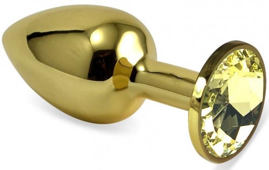 Золотистая анальная пробка с желтым кристаллом - 5,5 см. - Vandersex - купить с доставкой в Москве