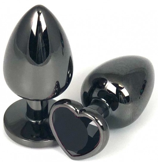 Черная металлическая анальная пробка с черным стразом-сердечком - 6,5 см. - Vandersex - купить с доставкой в Москве
