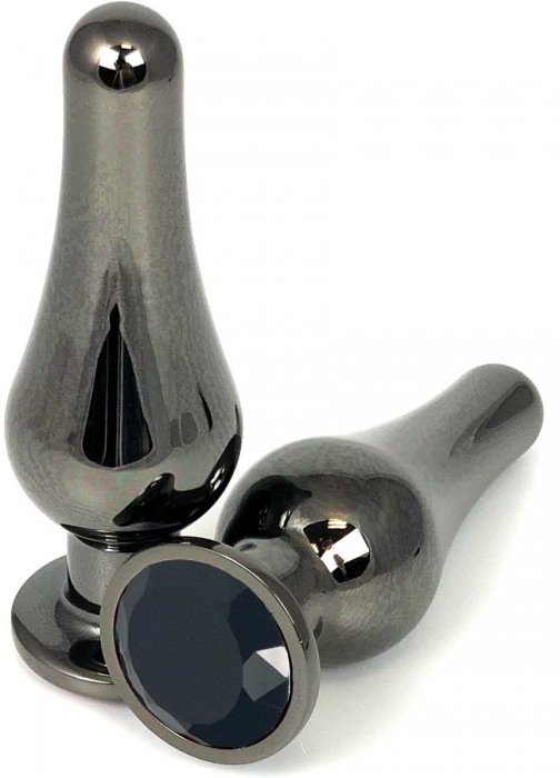 Черная удлиненная анальная пробка с черным кристаллом - 8 см. - Vandersex - купить с доставкой в Москве