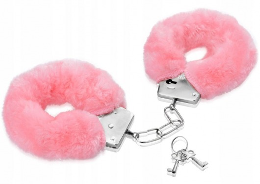 Металлические наручники с розовой меховой опушкой и ключиками - Vandersex - купить с доставкой в Москве