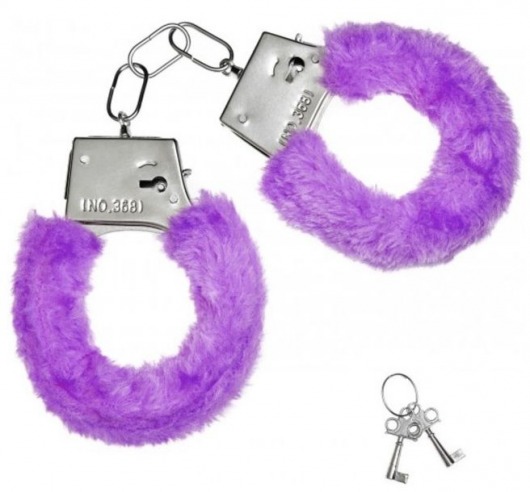 Металлические наручники с фиолетовой меховой опушкой и ключиками - Vandersex - купить с доставкой в Москве