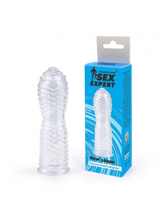Закрытая прозрачная насадка на пенис с ребрышками - 13 см. - Sex Expert - в Москве купить с доставкой