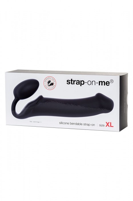Черный безремневой страпон Silicone Bendable Strap-On XL - Strap-on-me - купить с доставкой в Москве