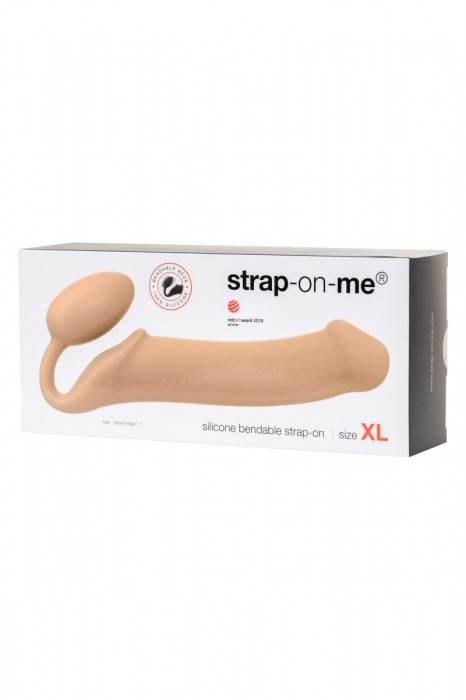 Телесный безремневой страпон Silicone Bendable Strap-On XL - Strap-on-me - купить с доставкой в Москве