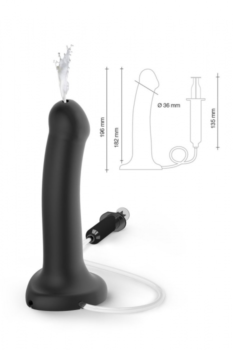 Черный фаллос с имитацией эякуляции Silicon Cum Dildo L - 19,6 см. - Strap-on-me - купить с доставкой в Москве