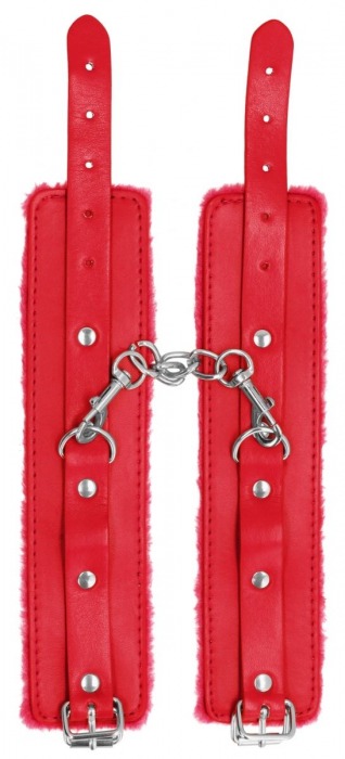 Красные наручники Plush Leather Hand Cuffs - Shots Media BV - купить с доставкой в Москве