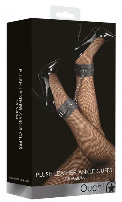 Черные поножи Plush Leather Ankle Cuffs - Shots Media BV - купить с доставкой в Москве