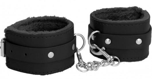 Черные поножи Plush Leather Ankle Cuffs - Shots Media BV - купить с доставкой в Москве