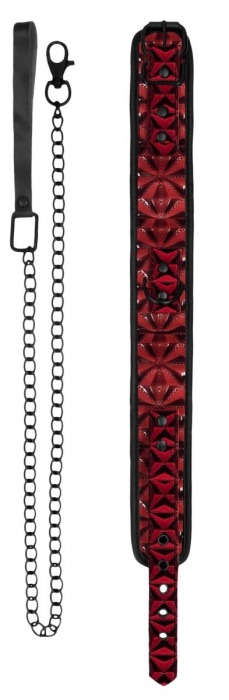 Красно-черный широкий ошейник с поводком Luxury Collar with Leash - Shots Media BV - купить с доставкой в Москве