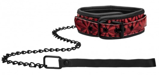Красно-черный широкий ошейник с поводком Luxury Collar with Leash - Shots Media BV - купить с доставкой в Москве
