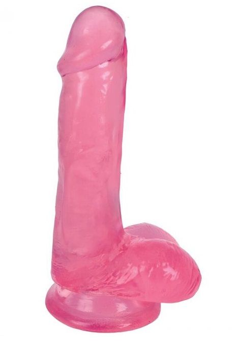 Розовый гелевый фаллоимитатор Slim Stick with Balls - 15,2 см. - XR Brands