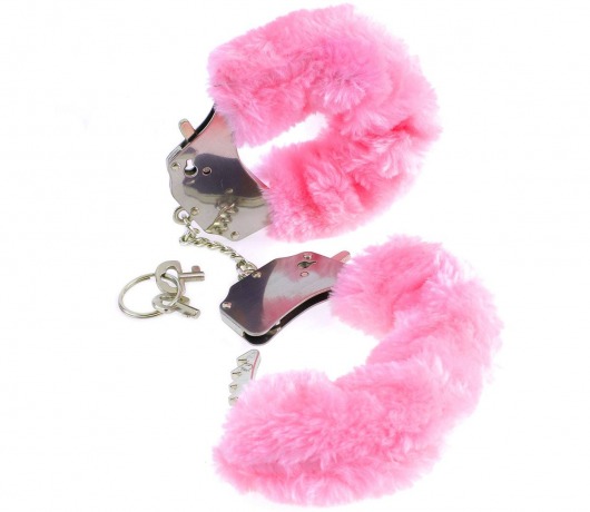 Металлические наручники Original Furry Cuffs с розовым мехом - Pipedream - купить с доставкой в Москве