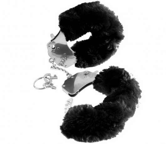 Металлические наручники Furry Love Cuffs с черным мехом - Pipedream - купить с доставкой в Москве