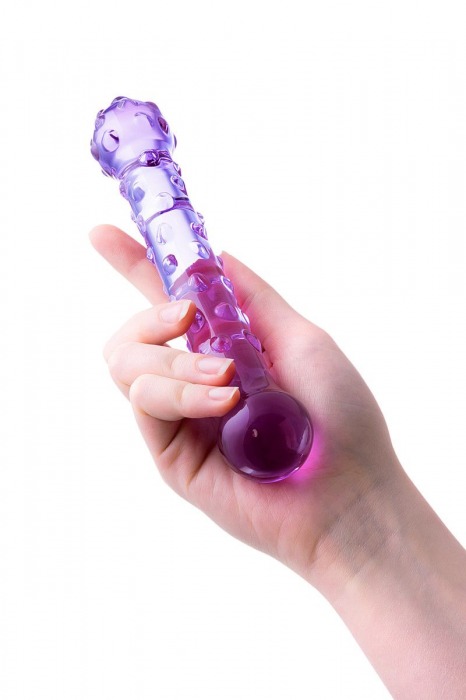 Нежно-фиолетовый стеклянный фаллоимитатор с шишечками - 18 см. - Sexus