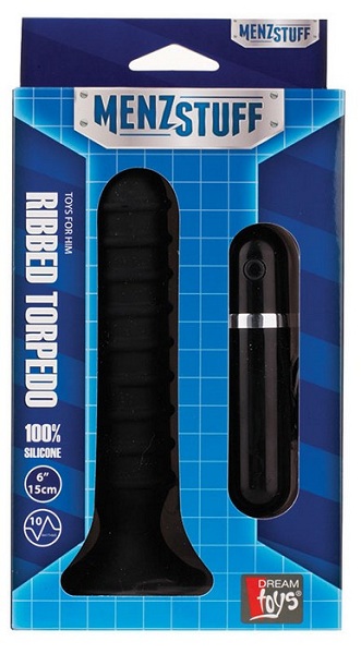 Чёрный ребристый вибратор RIBBED TORPEDO - 15 см. - Dream Toys
