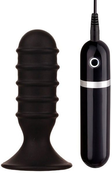 Чёрная анальная вибропробка с рёбрышками - 10 см. - Dream Toys