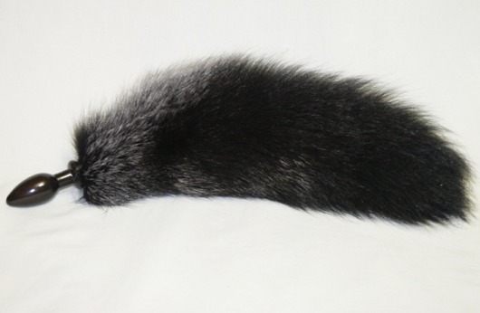 Большая анальная пробка черного цвета с черным лисьим хвостом - Wild Lust