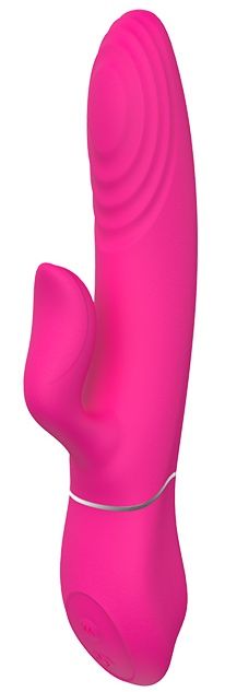 Ярко-розовый вибромассажер с клиторальным отростком DUO THRUSTER - 14 см. - Dream Toys