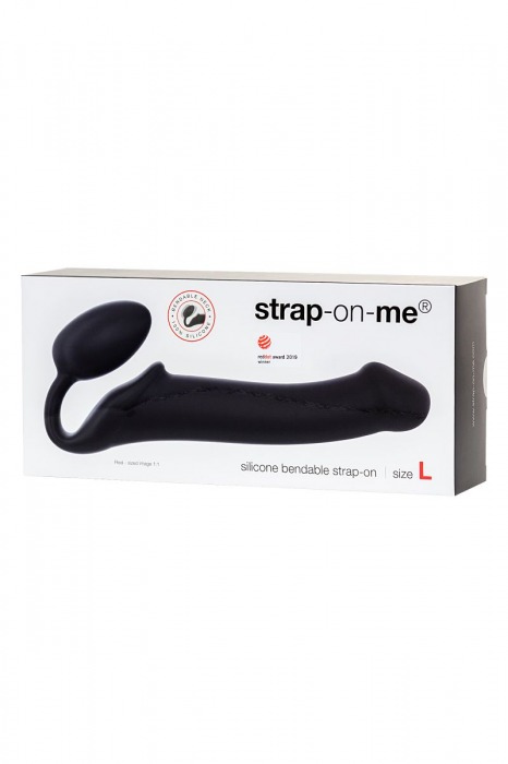 Черный безремневой страпон Silicone Bendable Strap-On L - Strap-on-me - купить с доставкой в Москве