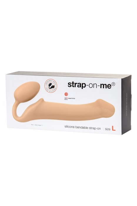 Телесный безремневой страпон Silicone Bendable Strap-On L - Strap-on-me - купить с доставкой в Москве