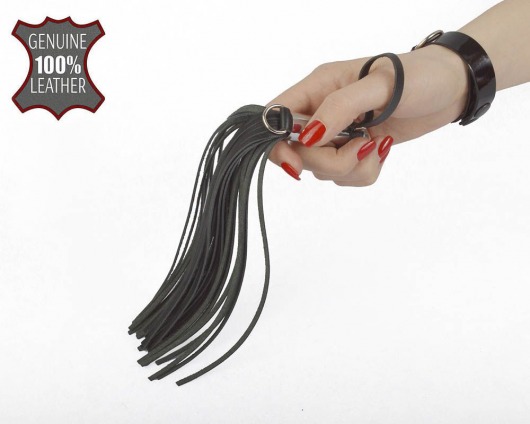 Черный кистевой флогер с серебристой ручкой - 23 см. - Sitabella - купить с доставкой в Москве