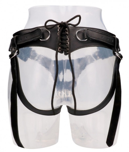 Черные трусики O-ring для страпона Leather Strap-on Harness - Shots Media BV - купить с доставкой в Москве