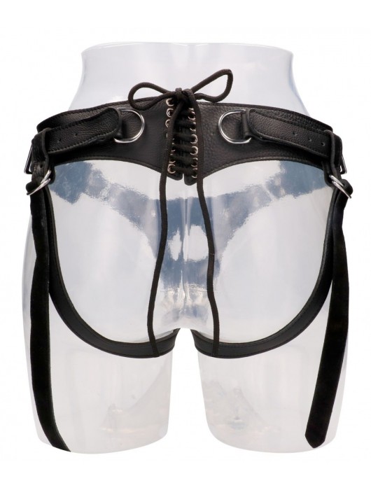 Черные трусики O-ring для страпона Leather Strap-on Harness - Shots Media BV - купить с доставкой в Москве