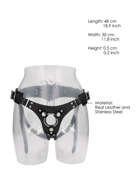 Черные трусики O-ring для страпона Leather Strap-on Harness - Shots Media BV - купить с доставкой в Москве