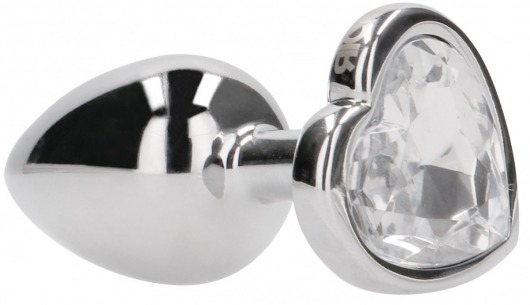 Серебристая анальная пробка с прозрачным кристаллом в форме сердца - 7,1 см. - Shots Media BV - купить с доставкой в Москве