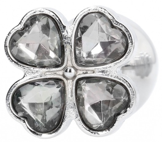 Серебристая анальная пробка с прозрачными кристаллами в форме клевера - 8,2 см. - Shots Media BV - купить с доставкой в Москве