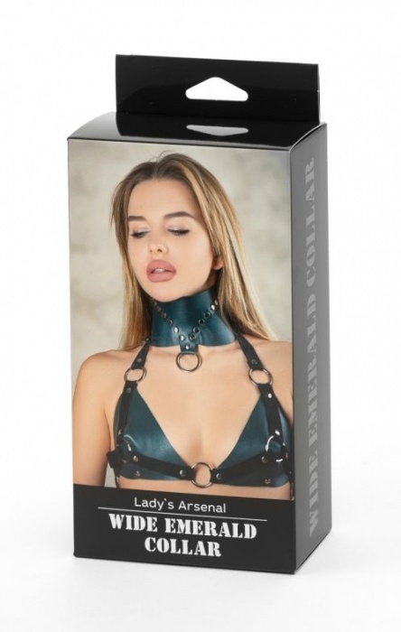 Изумрудный широкий ошейник Ladys Arsenal с заклепками - БДСМ Арсенал - купить с доставкой в Москве
