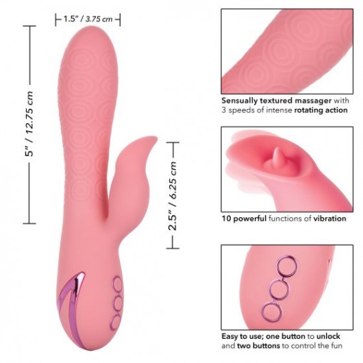 Розовый вибратор-ротатор Pasadena Player с клиторальным отростком - 21,5 см. - California Exotic Novelties