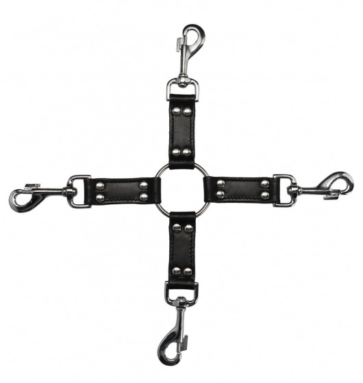 Черный крестообразный фиксатор 4-way Leather Hogtie Cross Hogtie - Shots Media BV - купить с доставкой в Москве