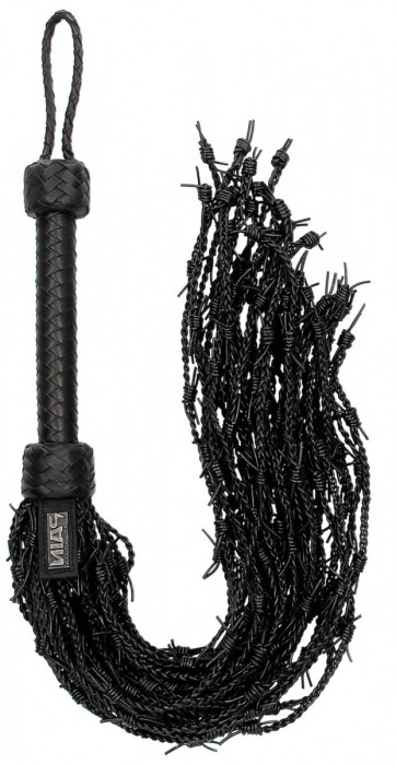 Черная многохвостая плетеная плеть Leather Barbed Wire Flogger - 77 см. - Shots Media BV - купить с доставкой в Москве