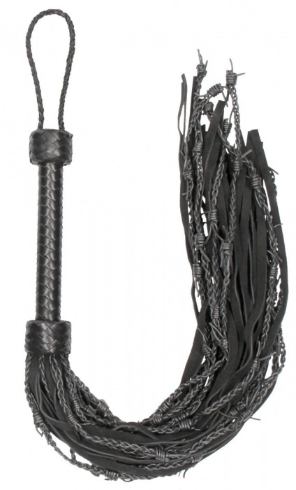 Черная многохвостая плетеная плеть Leather Suede Barbed Wired Flogger - 76 см. - Shots Media BV - купить с доставкой в Москве