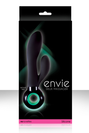 Черный вибратор со стимулятором клитора ENVIE DEUX - 19,5 см. - NS Novelties
