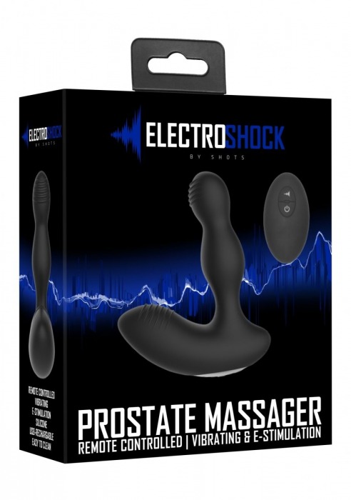 Черный массажер простаты с электростимуляцией и пультом ДУ Prostate massager - Shots Media BV - купить с доставкой в Москве