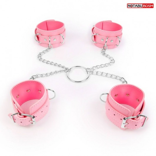 Комплект розовых наручников и оков на металлических креплениях с кольцом - Bior toys - купить с доставкой в Москве