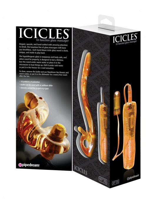 Желтый стеклянный фаллос с вибропулей ICECLES №35 - 18,5 см. - Pipedream