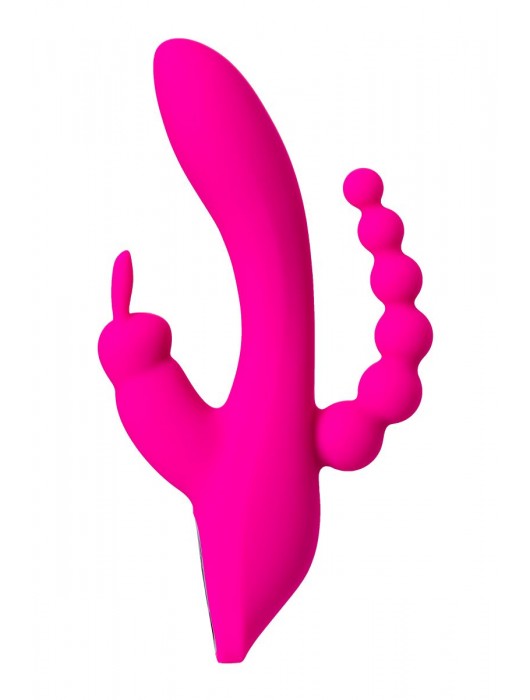 Ярко-розовый тройной вибростимулятор SPANKY - 21 см. - JOS