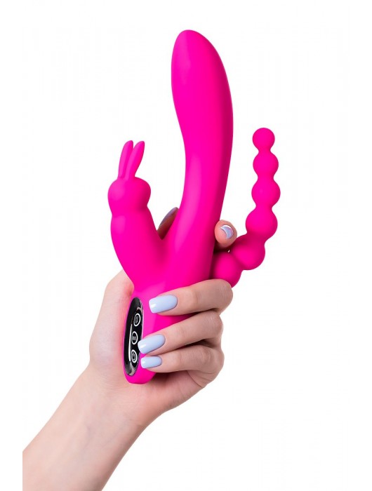 Ярко-розовый тройной вибростимулятор SPANKY - 21 см. - JOS