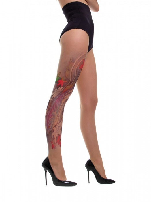 Телесные колготки Koi Fish с имитацией тату в японской стилистике - TTights купить с доставкой