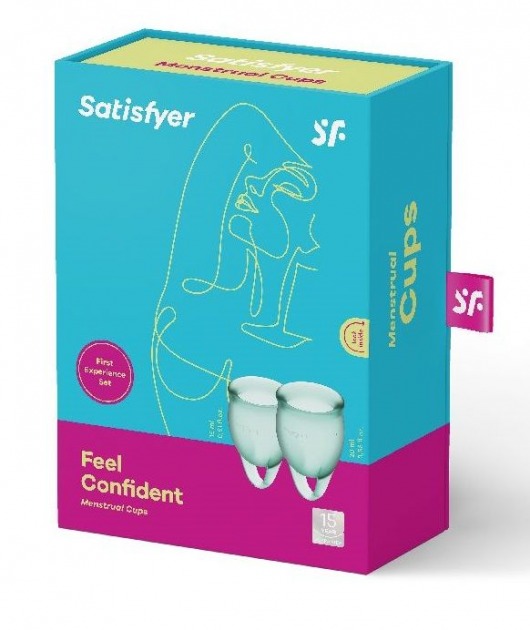 Набор темно-зеленых менструальных чаш Feel confident Menstrual Cup - Satisfyer - купить с доставкой в Москве