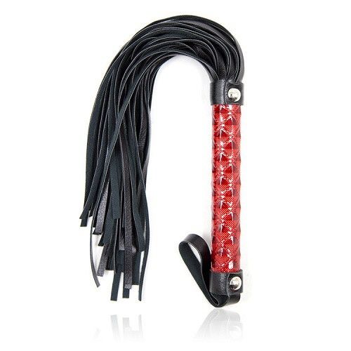 Многохвостовая черная плеть с красной ручкой - 40 см. - Rubber Tech Ltd - купить с доставкой в Москве