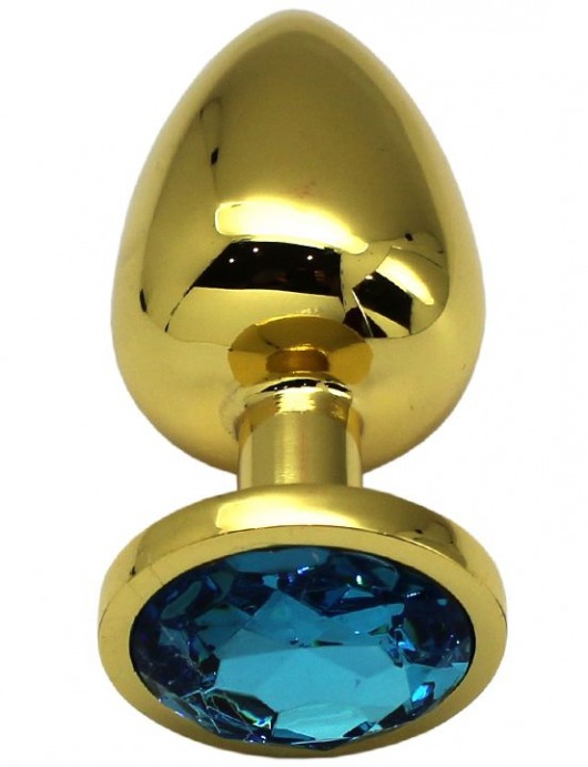 Золотистая анальная пробка с голубым кристаллом - 9 см. - Eroticon - купить с доставкой в Москве