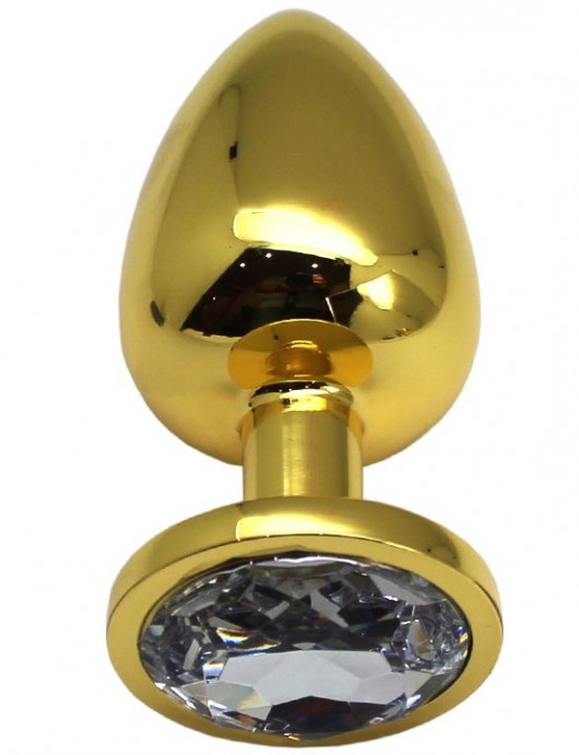 Золотистая анальная пробка с прозрачным кристаллом - 9 см. - Eroticon - купить с доставкой в Москве