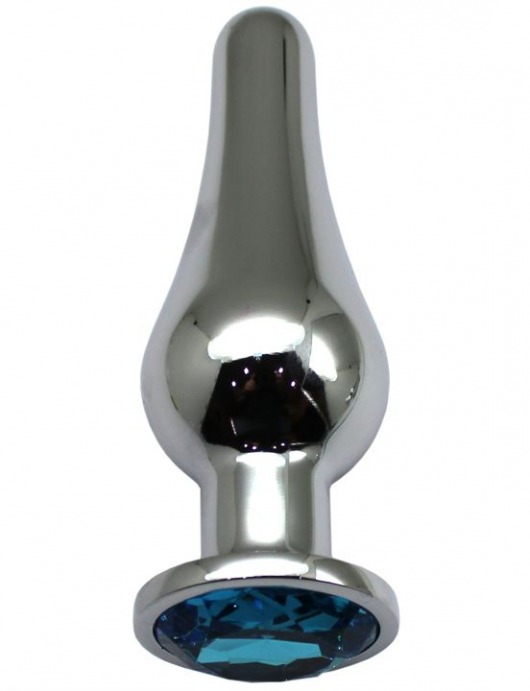 Серебристая анальная пробка с голубым кристаллом - 13 см. - Eroticon - купить с доставкой в Москве